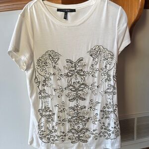 White House Black Market Black Graphic Fitted Short Sleeve Tee